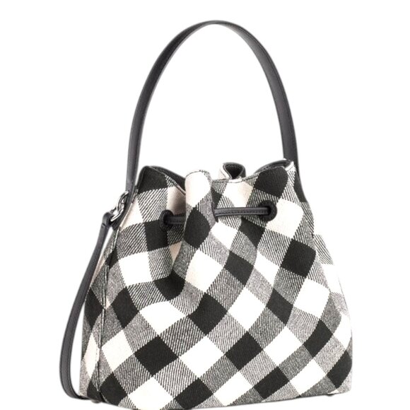 Talbots Women's Black White Buffalo Plaid Drawstring Carryall Bucket Purse NWT - Picture 1 of 11
